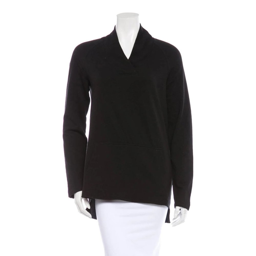 Helmut Lang Black Sweatshirt w/ Shawl Collar & Front Pocket - Size P